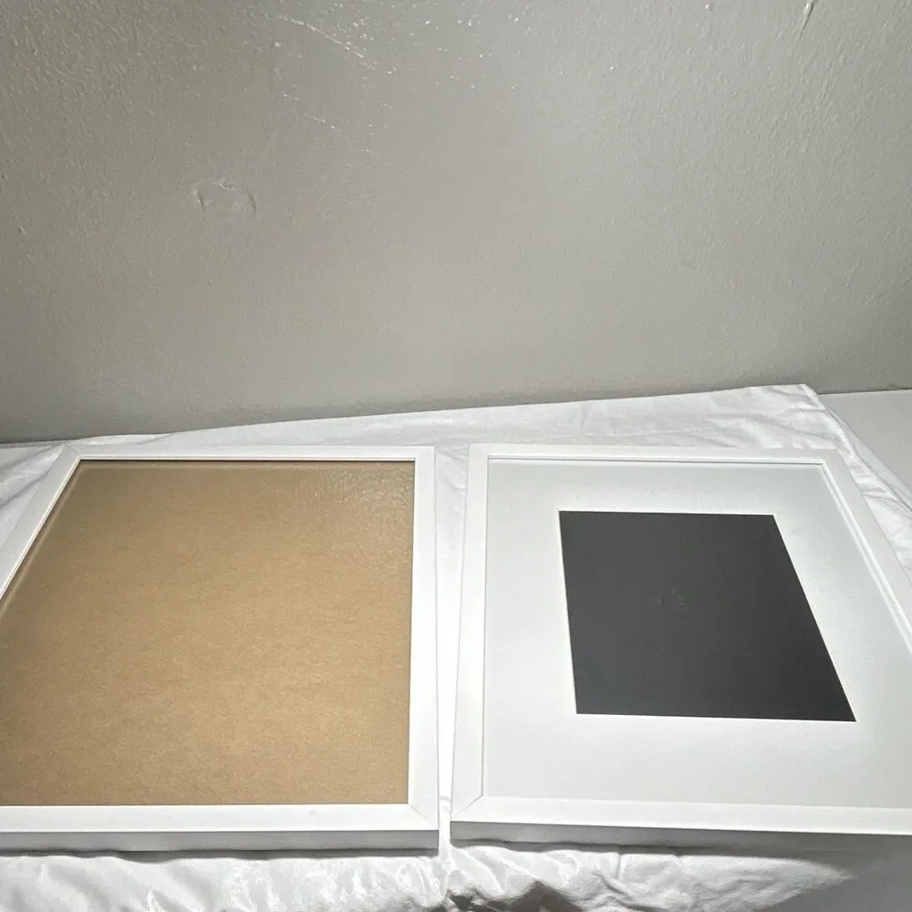 Lot of 2 White Square Plastic Photo Frames Rear-Loading Wall Hanging Matte